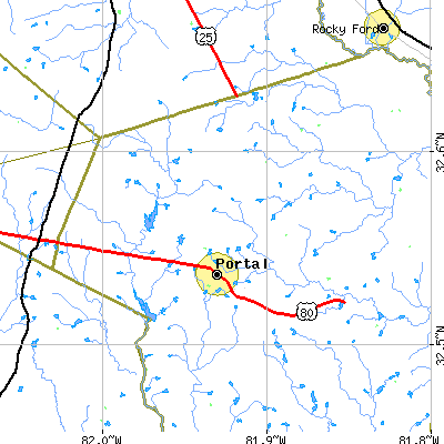 Zip code 30450 close-up map