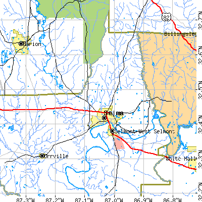 Zip code 36701 close-up map