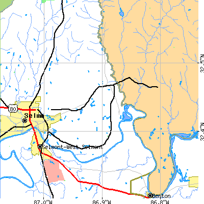 Zip code 36703 close-up map