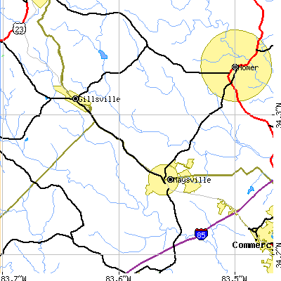 Zip code 30558 close-up map