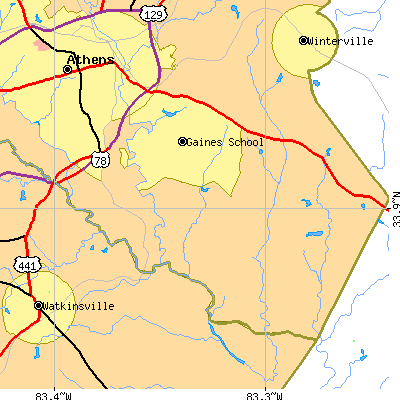 Zip code 30605 close-up map