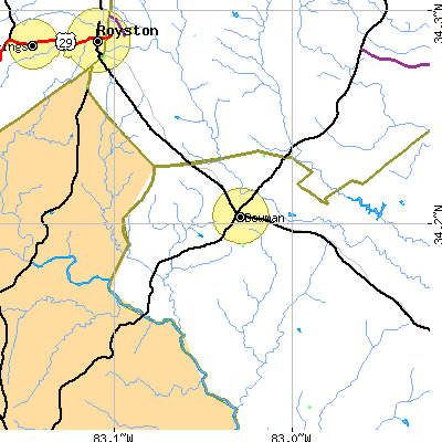 Zip code 30624 close-up map