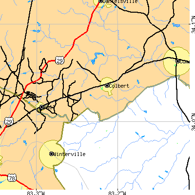 Zip code 30628 close-up map