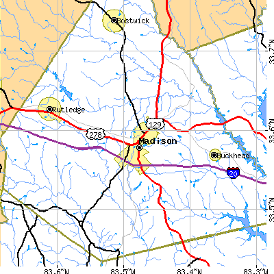 Zip code 30650 close-up map