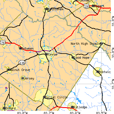 Zip code 30655 close-up map
