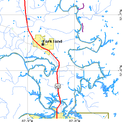 Zip code 36740 close-up map