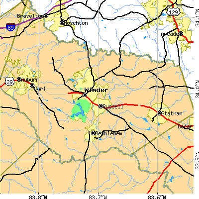 Zip code 30680 close-up map