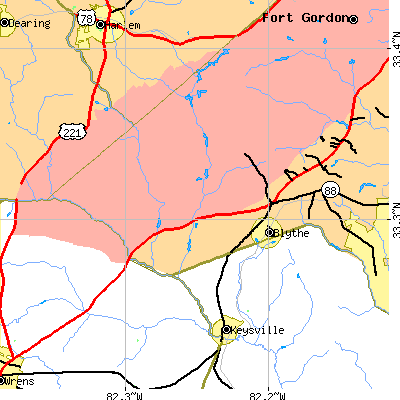 Zip code 30805 close-up map