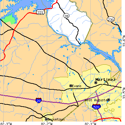 Zip code 30809 close-up map