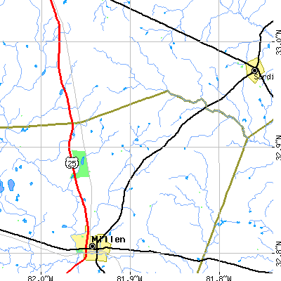 Zip code 30822 close-up map