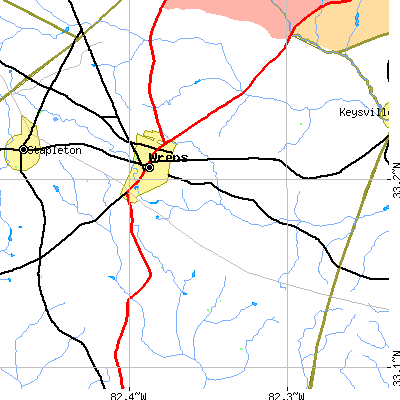 Zip code 30833 close-up map