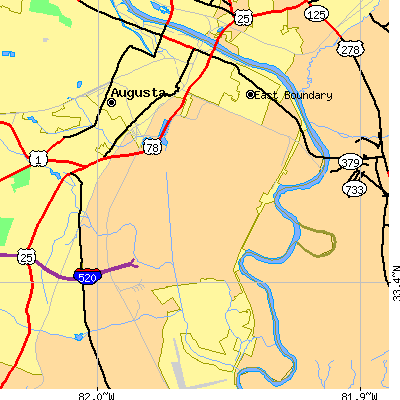Zip code 30901 close-up map
