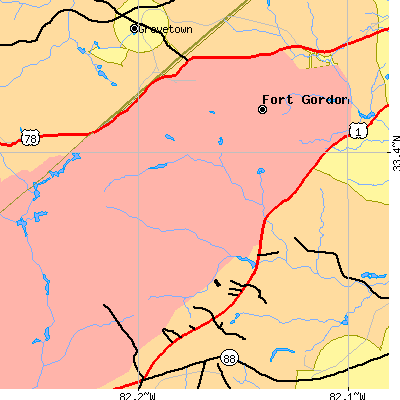 Zip code 30905 close-up map