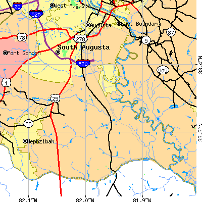 Zip code 30906 close-up map