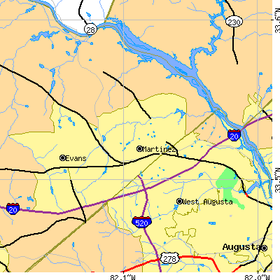 Zip code 30907 close-up map