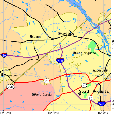 Zip code 30909 close-up map