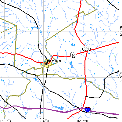 Zip code 31002 close-up map