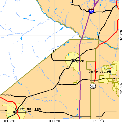 Zip code 31008 close-up map