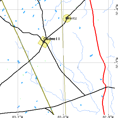 Zip code 31009 close-up map