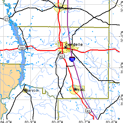 Zip code 31015 close-up map
