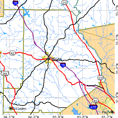 Zip code 31029 close-up map