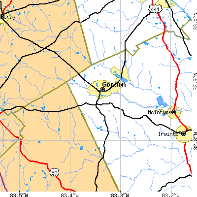 Zip code 31031 close-up map