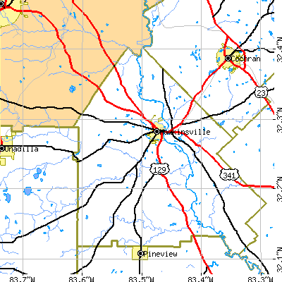 Zip code 31036 close-up map