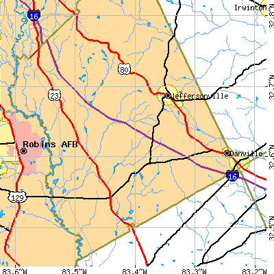 Zip code 31044 close-up map