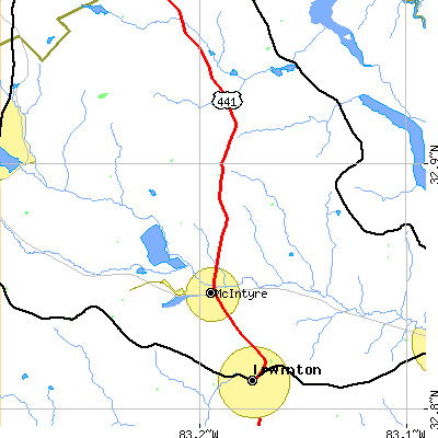 Zip code 31054 close-up map