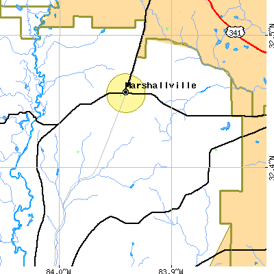 Zip code 31057 close-up map