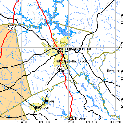 Zip code 31061 close-up map