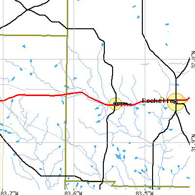 Zip code 31072 close-up map