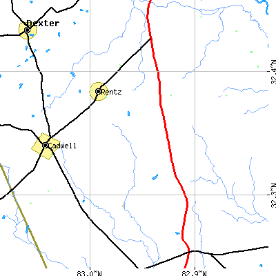 Zip code 31075 close-up map