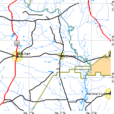 Zip code 31076 close-up map