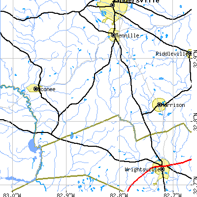 Zip code 31089 close-up map