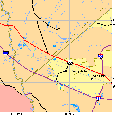 Zip code 31302 close-up map
