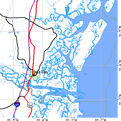 Zip code 31305 close-up map