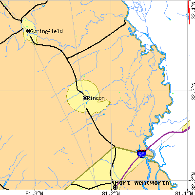 Zip code 31326 close-up map