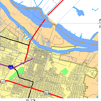 Zip code 31401 close-up map