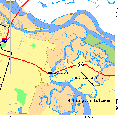 Zip code 31404 close-up map