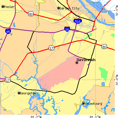 Zip code 31405 close-up map