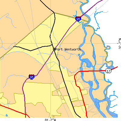 Zip code 31407 close-up map