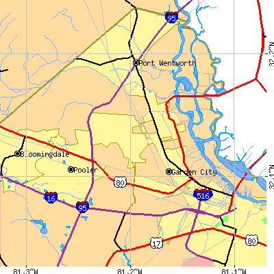 Zip code 31408 close-up map