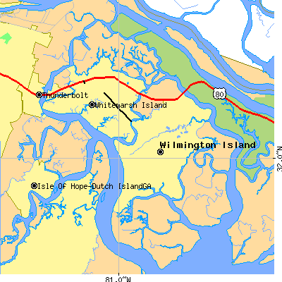 Zip code 31410 close-up map