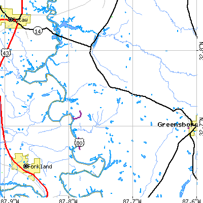 Zip code 36776 close-up map