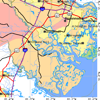 Zip code 31419 close-up map