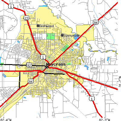 Zip code 31501 close-up map