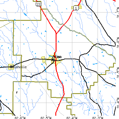 Zip code 31510 close-up map