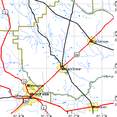Zip code 31516 close-up map