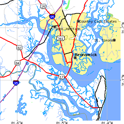 Zip code 31520 close-up map